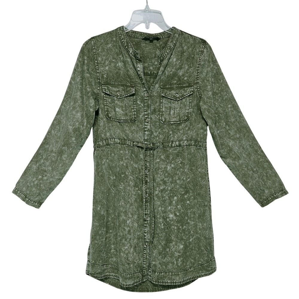 Velvet‎ Heart Womens Olive Green Acid Wash Tencel Shirt Dress M Grunge Hipster